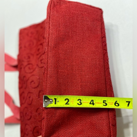 Jute Pocket Tote in Coral Red - Picture 5 of 12